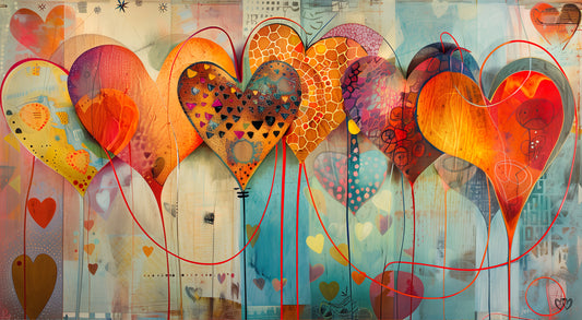 Arte Abstracto: Corazones en Sinfonía de Colores. Una obra vibrante que captura la armonía y la energía a través de colores dinámicos. - HeartnLove