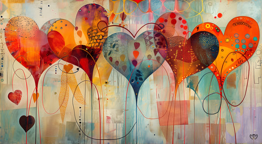 Arte Abstracto: Corazones en Sinfonía de Colores. Una obra vibrante que captura la armonía y la energía a través de colores dinámicos. - HeartnLove