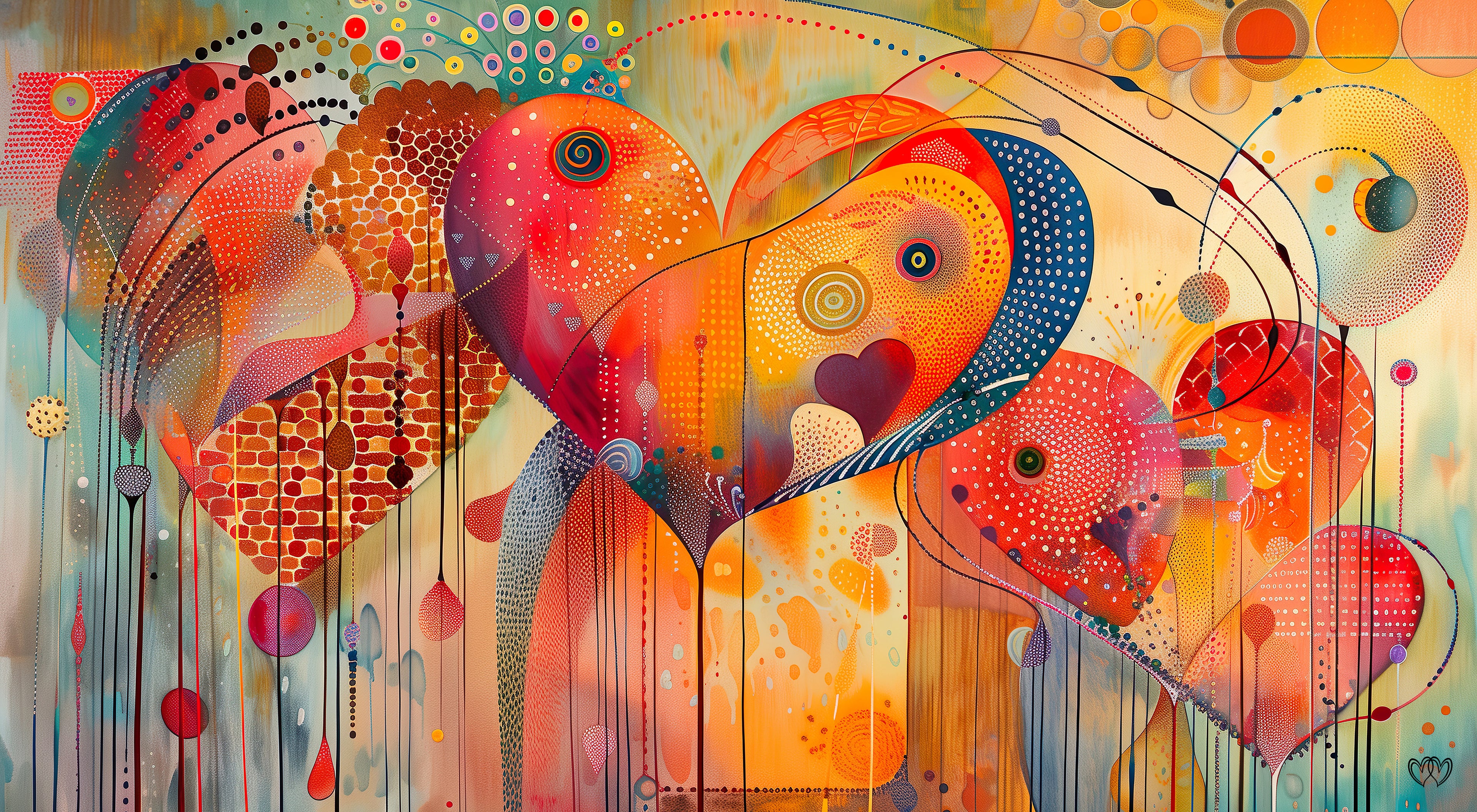 Arte Abstracto: Corazones en Sinfonía de Colores. Una obra vibrante que captura la armonía y la energía a través de colores dinámicos. - HeartnLove