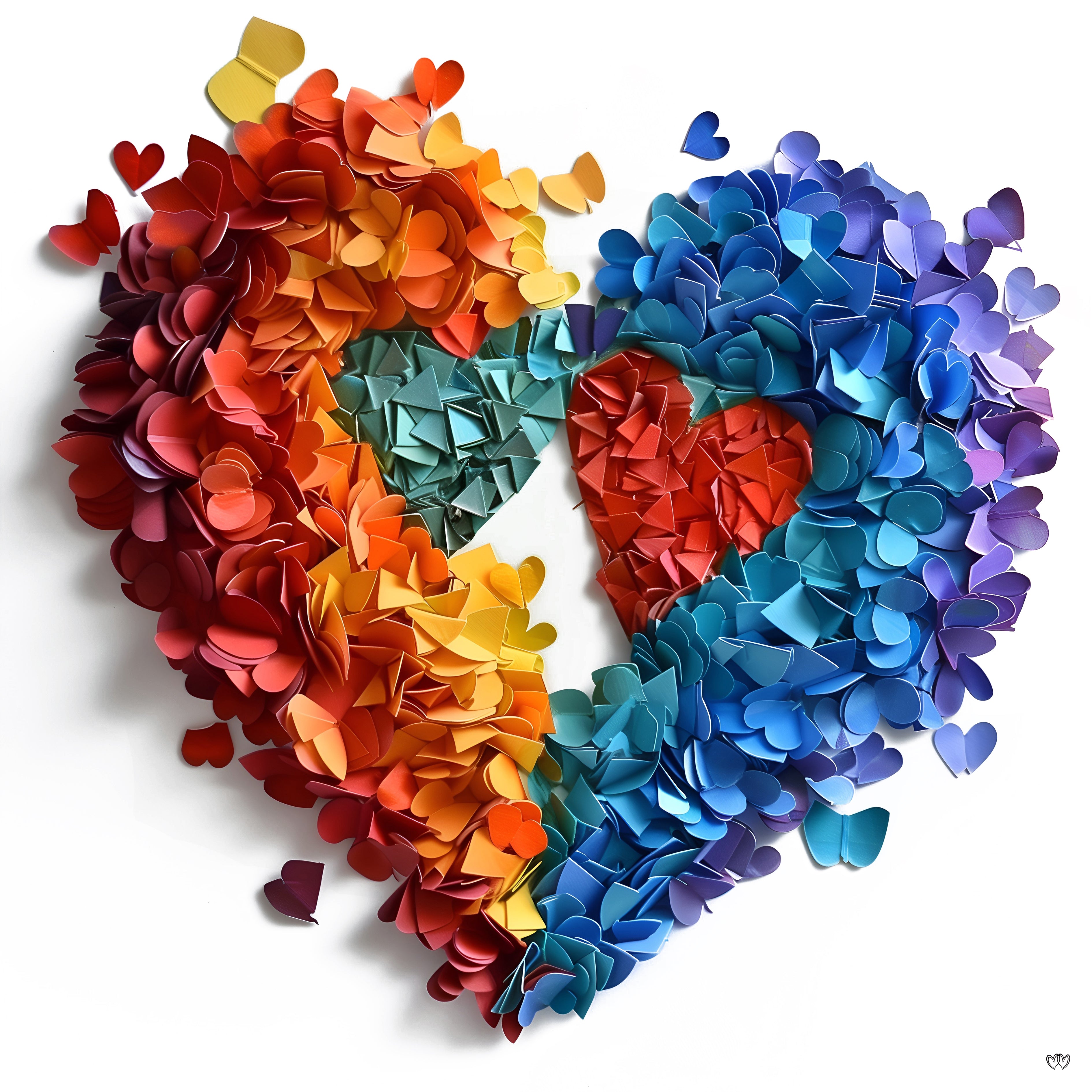 Arte digital para imprimir, "Corazón de Origami Multicolor: Expresión de Amor en Papel" - HeartnLove