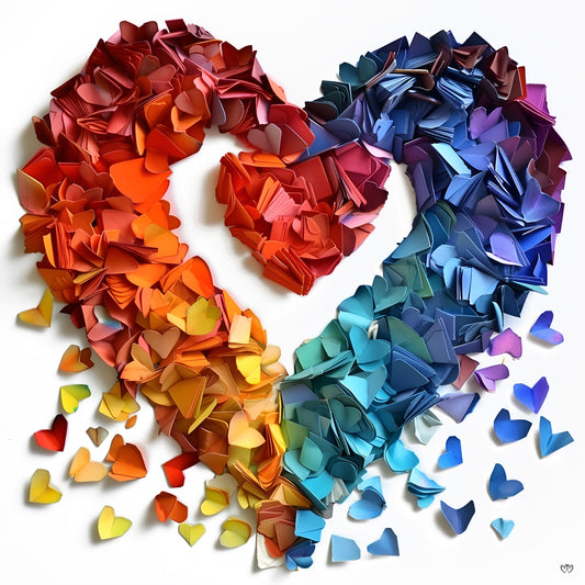 Arte digital de corazón imprimible, "Corazón de Origami Multicolor: Arte de Amor en Papel" - HeartnLove