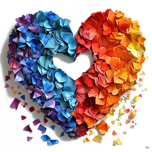 Arte digital de corazón imprimible, "Corazón de Origami Multicolor: Arte de Amor en Papel" - HeartnLove