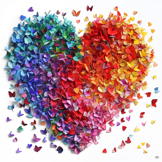 Arte digital de corazón imprimible, "Corazón de Origami Multicolor: Arte de Amor en Papel" - HeartnLove