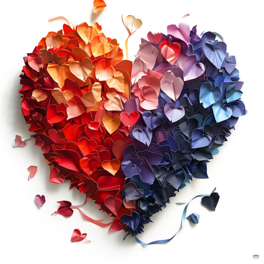 Arte digital de corazón imprimible, "Corazón de Origami Multicolor: Arte de Amor en Papel" - HeartnLove