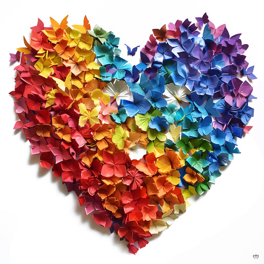 Arte digital de corazón imprimible, "Corazón de Origami Multicolor: Arte de Amor en Papel" - HeartnLove