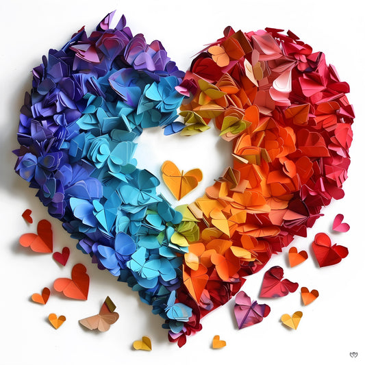 Arte digital de corazón imprimible, "Corazón de Origami Multicolor: Arte de Amor en Papel" - HeartnLove