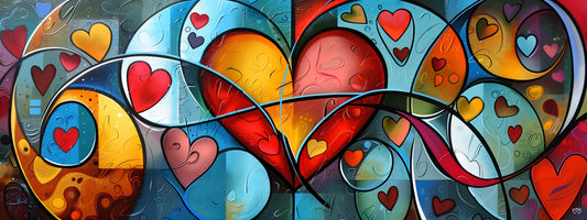 Arte Abstracto de Corazones Coloridos - Impresión Digital de Gran Formato para Decoración Moderna. Explosión de Amor. - HeartnLove