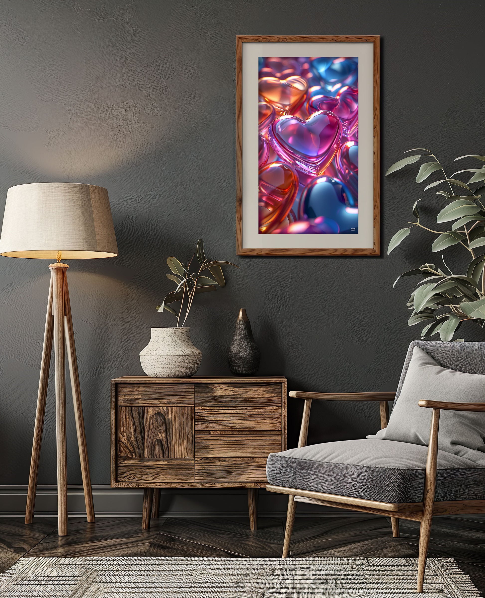 Colección de Arte Digital con Vibrantes Corazones de Cristal para Decoración de Interiores - HeartnLove