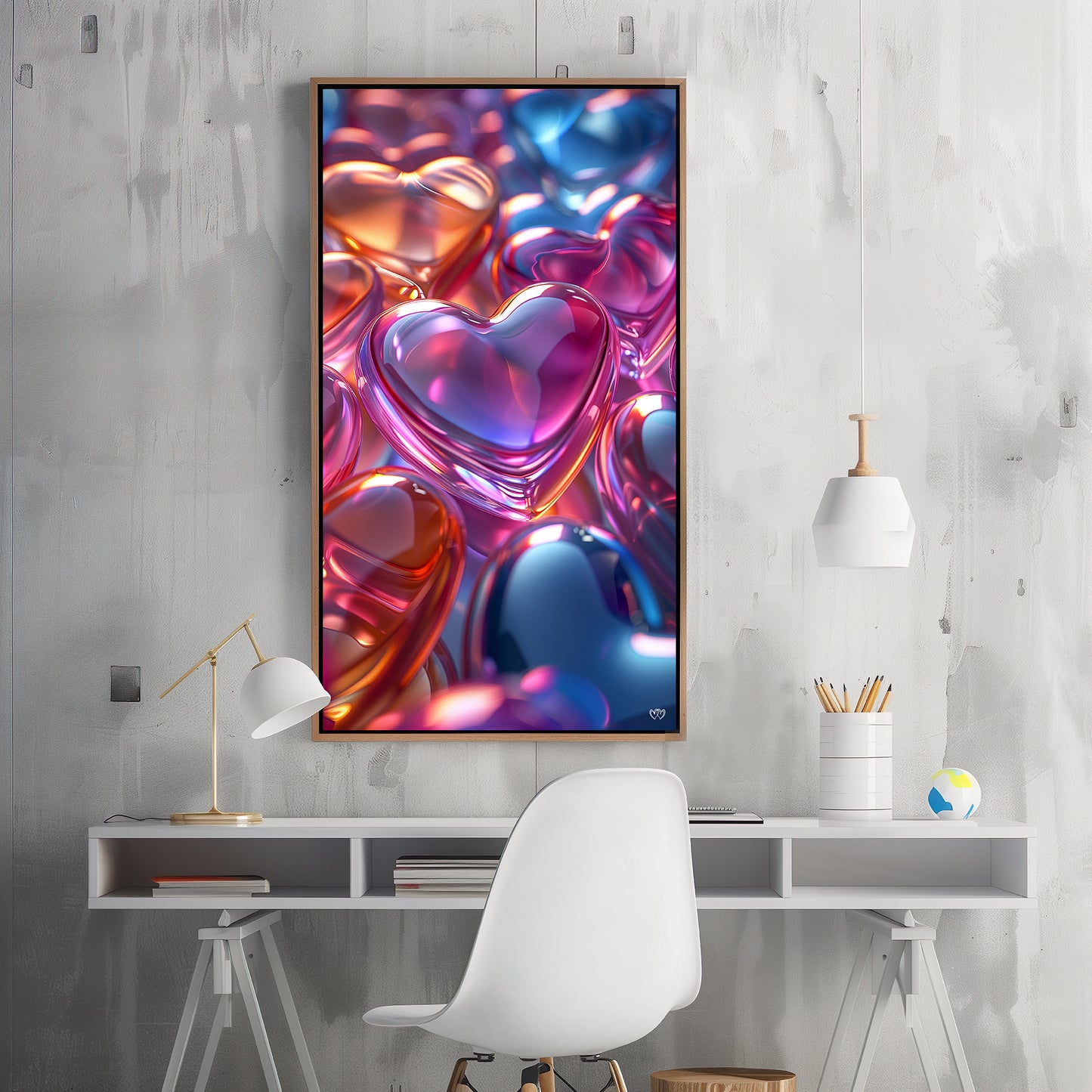 Colección de Arte Digital con Vibrantes Corazones de Cristal para Decoración de Interiores - HeartnLove