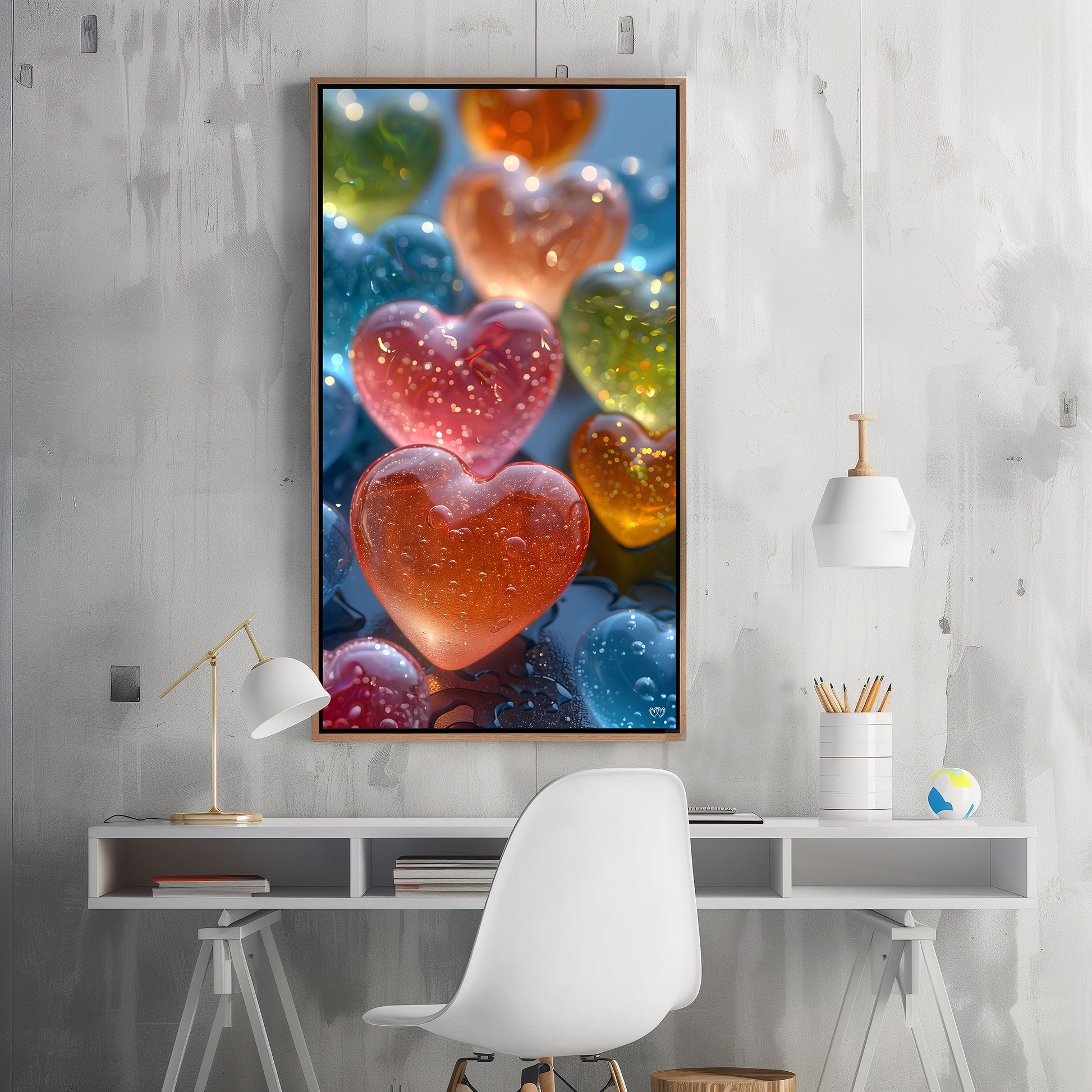 Colección de Arte Digital con Vibrantes Corazones de Cristal para Decoración de Interiores - HeartnLove