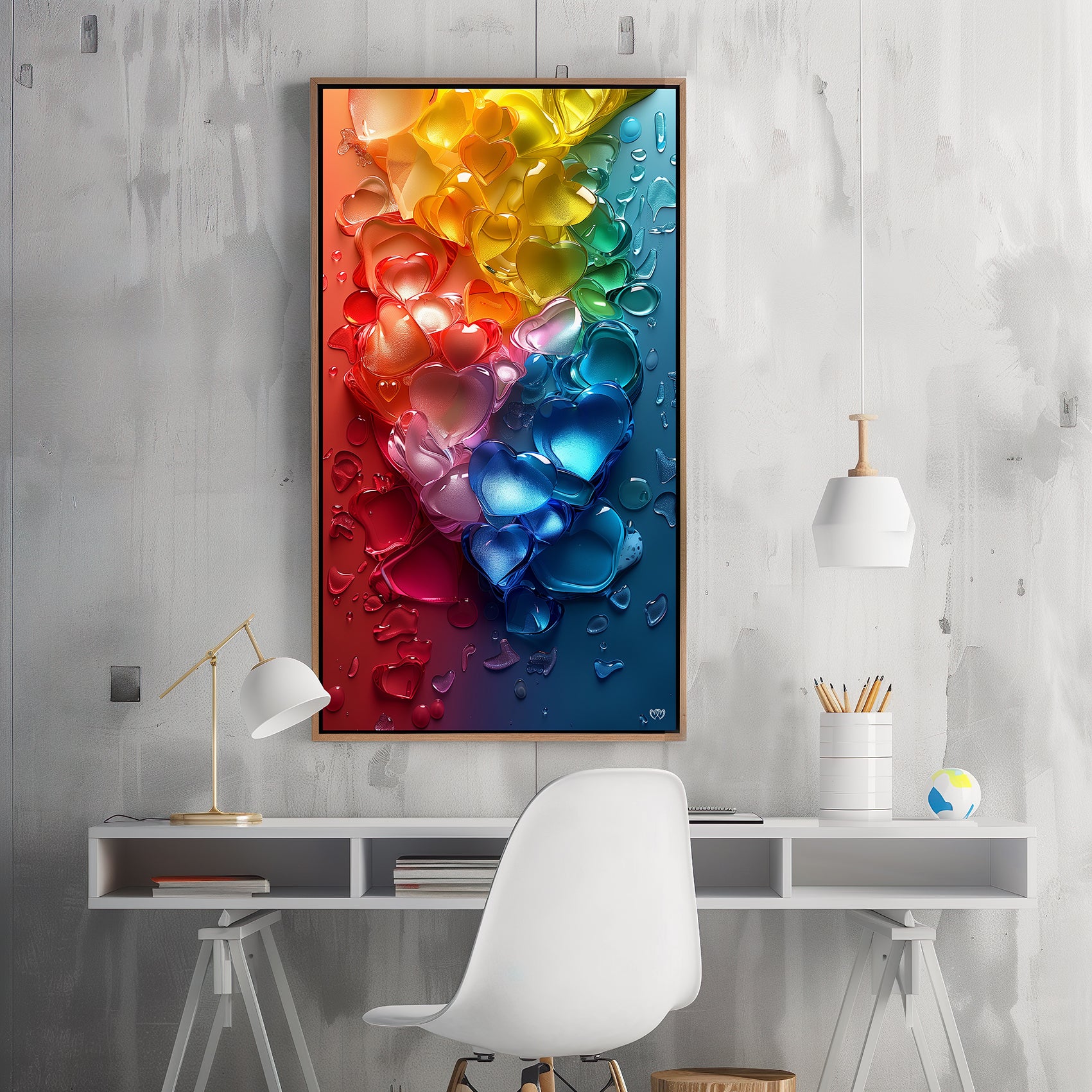 Colección de Arte Digital con Vibrantes Corazones de Cristal para Decoración de Interiores - HeartnLove